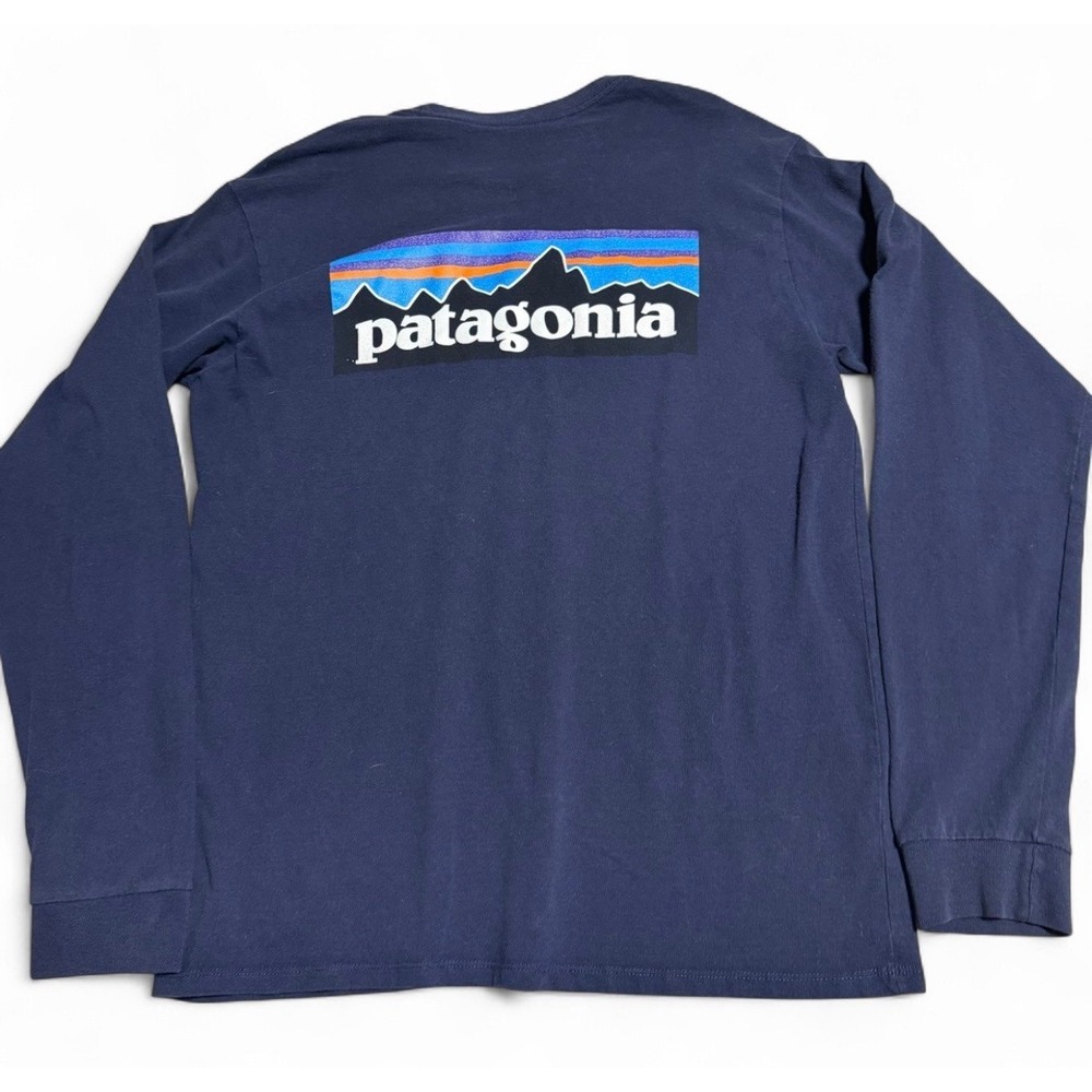 Patagonia Long Sleeve Logo Graphic T-Shirt Navy Blue Size Small Regular Fit